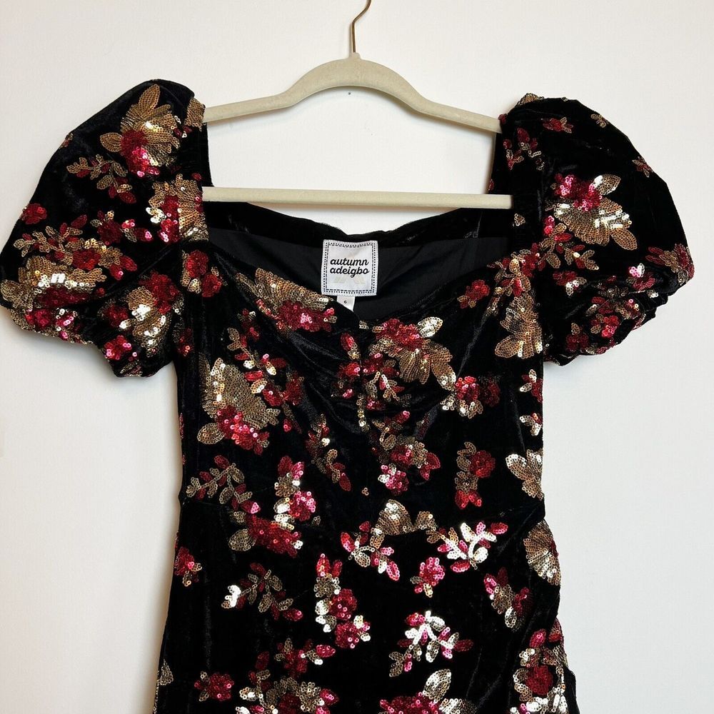 Autumn Adeigbo Rosalie Dress Black Red Gold Sequins Cocktail NWT Sz 6 - Picture 3 of 16